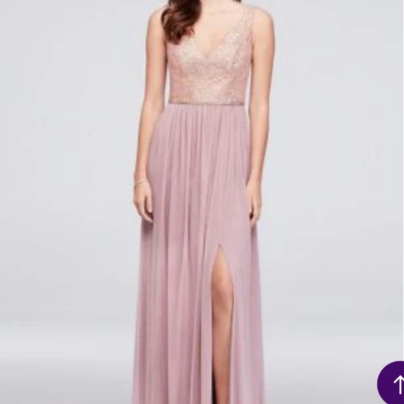 David's Bridal Dresses & Skirts - David's Bridal V-Neck
Metallic Lace and Mesh dress.